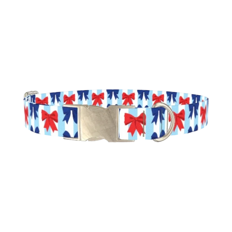 Patriotic Bow Dog Collar - metal silver