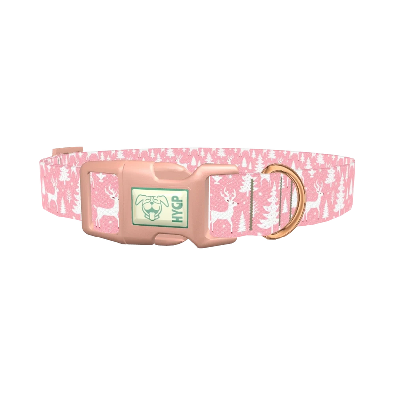 Pink Reindeer Forest Dog Collar - plastic rose gold