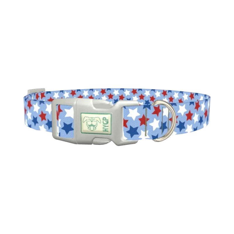 Blue Patriotic Stars Dog Collar - plastic silver