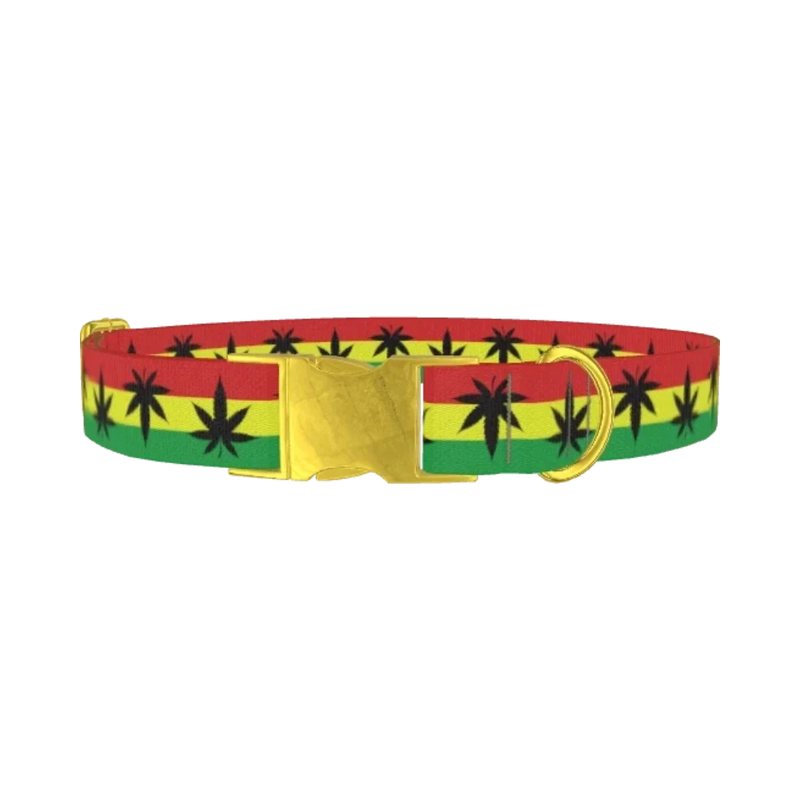Rasta Leaf Dog Collar - metal gold