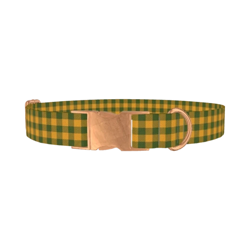 Green Yellow Checkered Dog Collar - metal rose gold