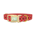 Festive Pink Red Plaid Dog Collar - plastic gold