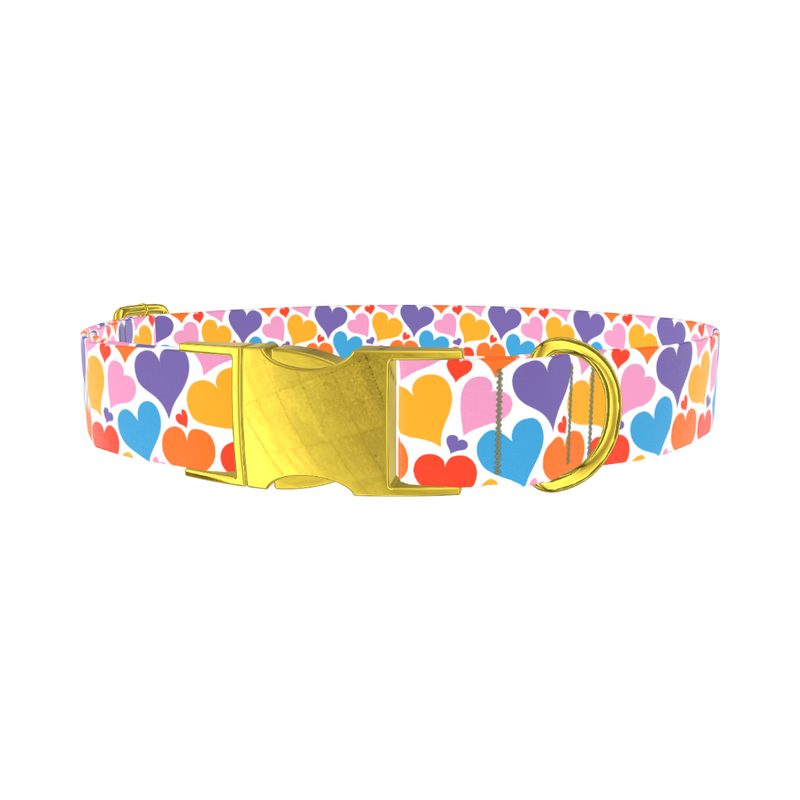 Multicolor Heart Dog Collar - metal rose gold