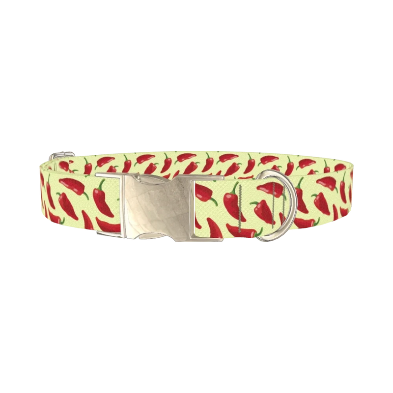 Red Chili Pepper Dog Collar - metal silver