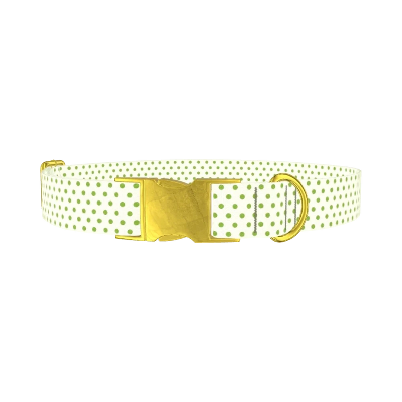 Green Polka Dot Dog Collar - metal gold