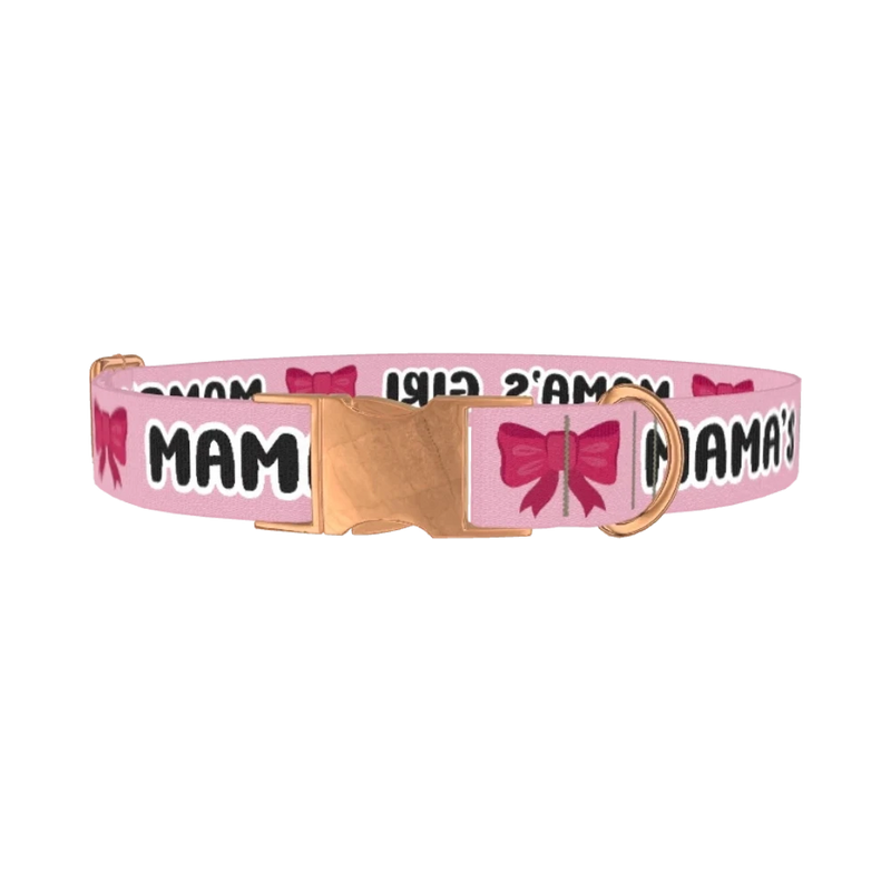 Mama's Girl Bow Dog Collar - metal rose gold