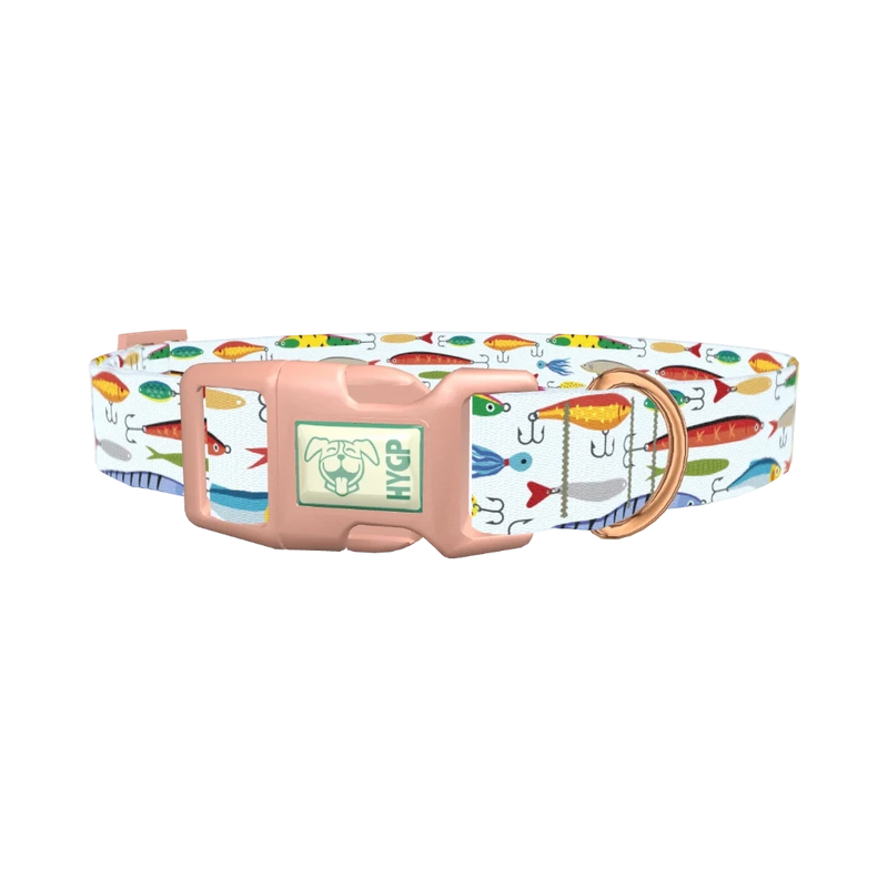 Colorful Lure Pattern Dog Collar - plastic rose gold