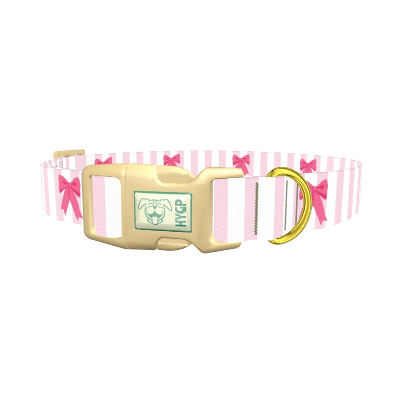 Striped Bow Dog Collar - plastic gold