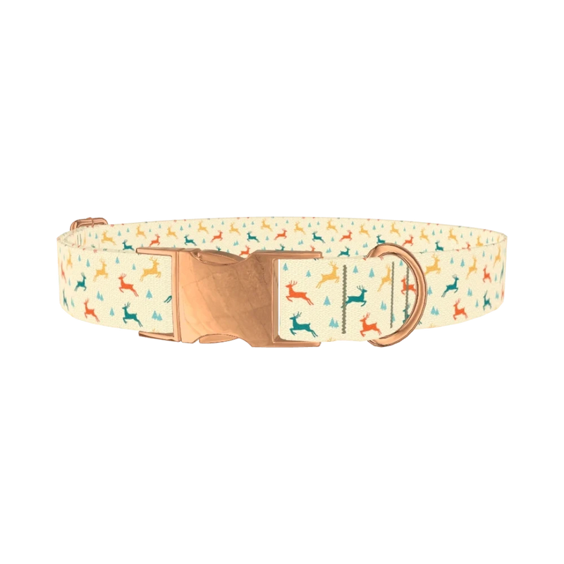 Colorful Reindeer Dog Collar - metal rose gold
