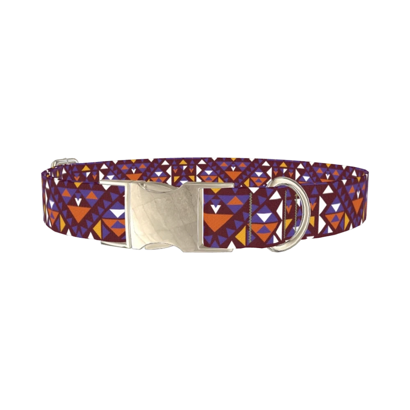 Tribal Triangle Pattern Dog Collar - metal silver