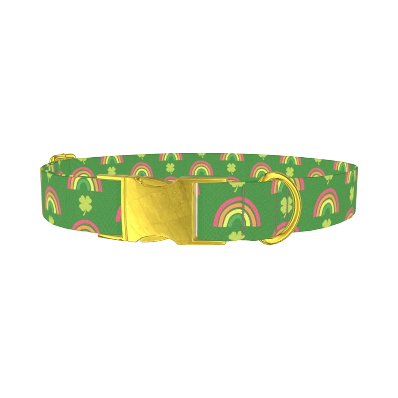 Shamrock Rainbow Dog Collar - metal gold
