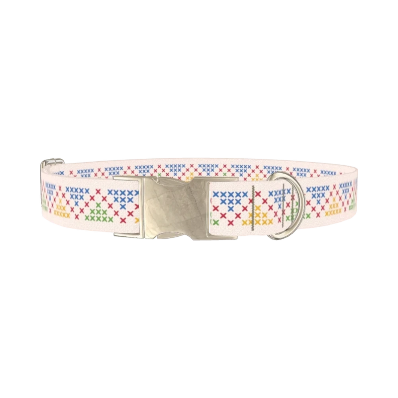Geometric Cross Dog Collar - metal silver