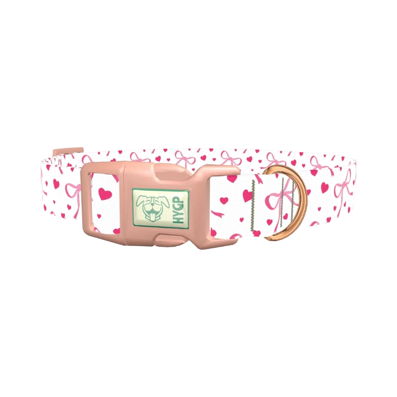 Light Pink Ribbon Heart Dog Collar - plastic rose gold