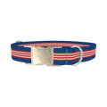 Navy Red Stripe Dog Collar - metal silver