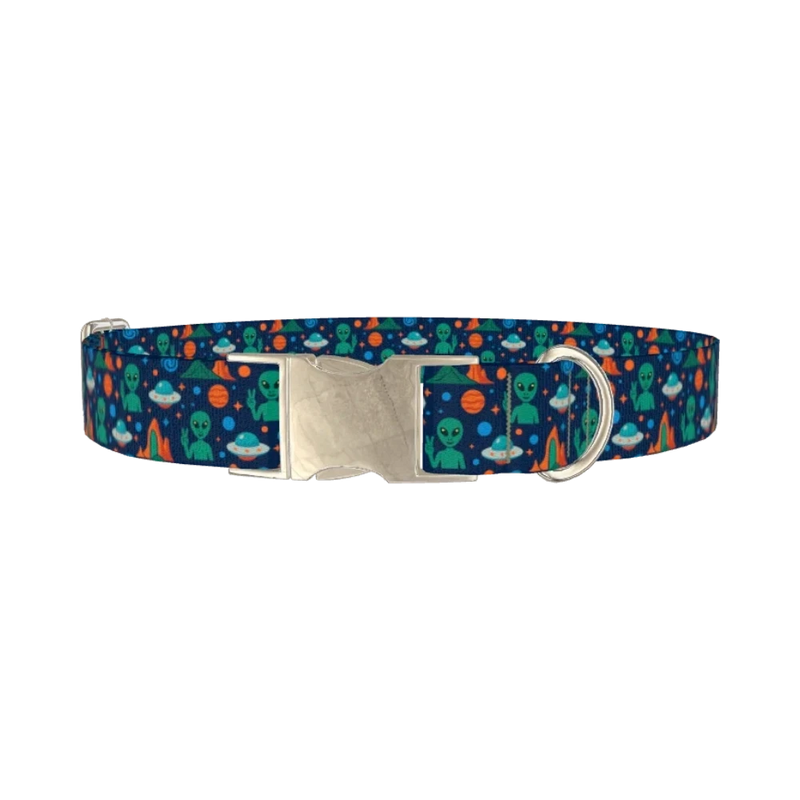 Alien Space Adventure Dog Collar - metal silver