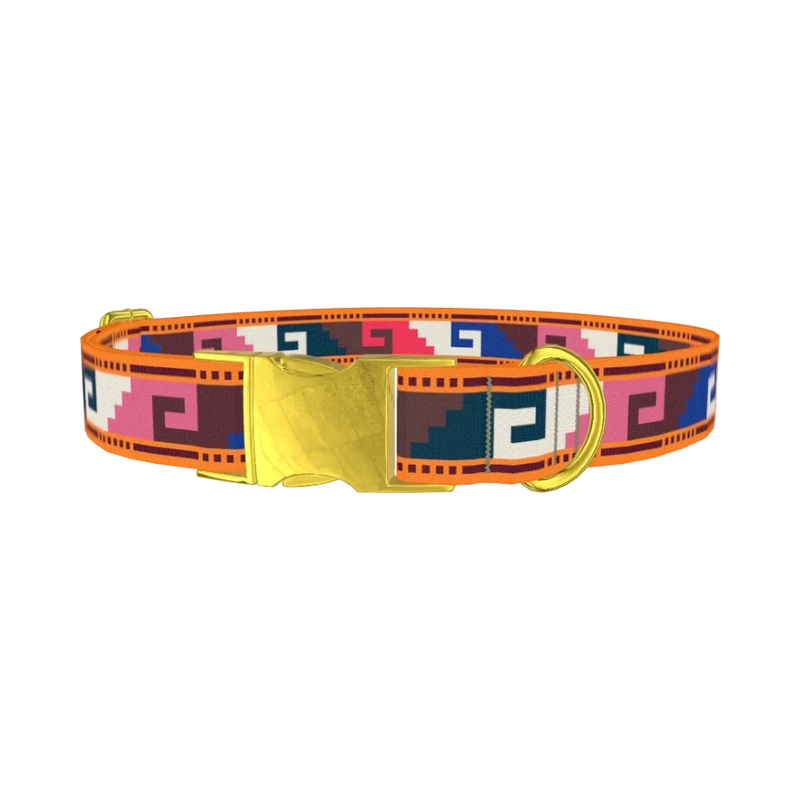 Aztec Meander Dog Collar - metal gold
