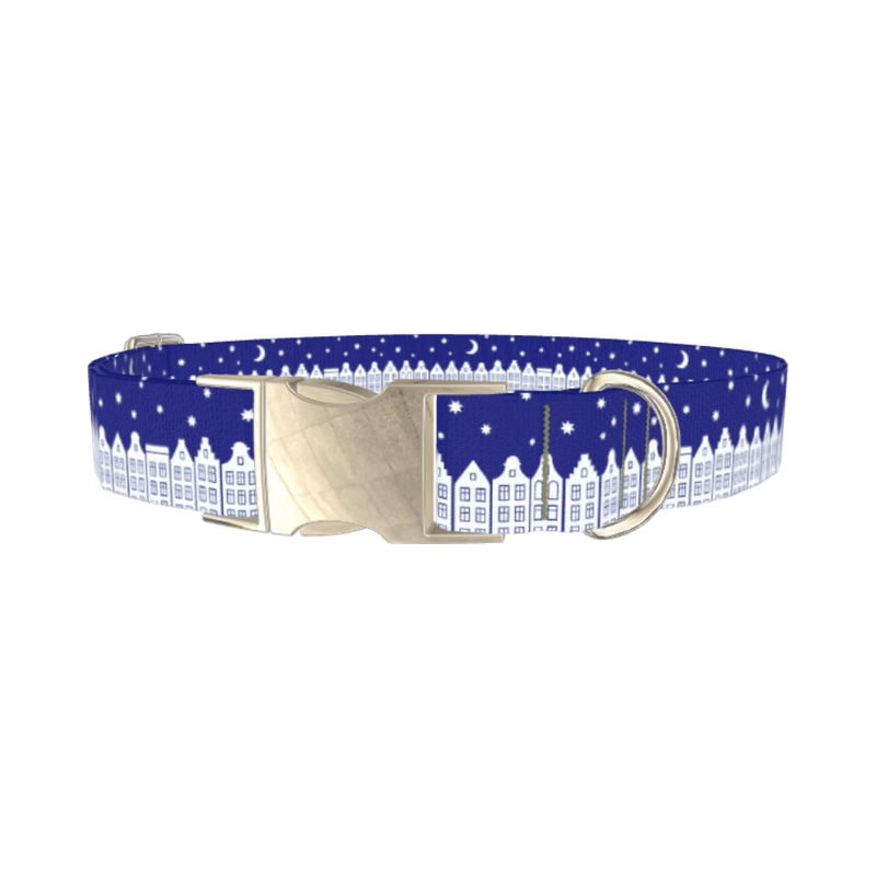 Christmas Night Town Dog Collar - metal silver