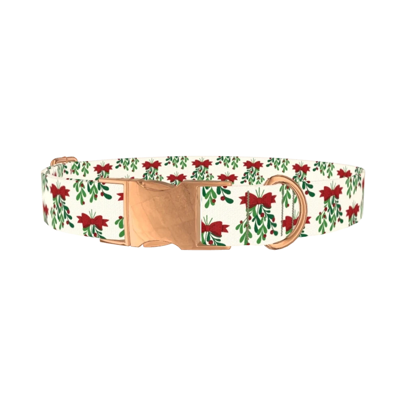 Christmas Mistletoe Dog Collar - metal rose gold