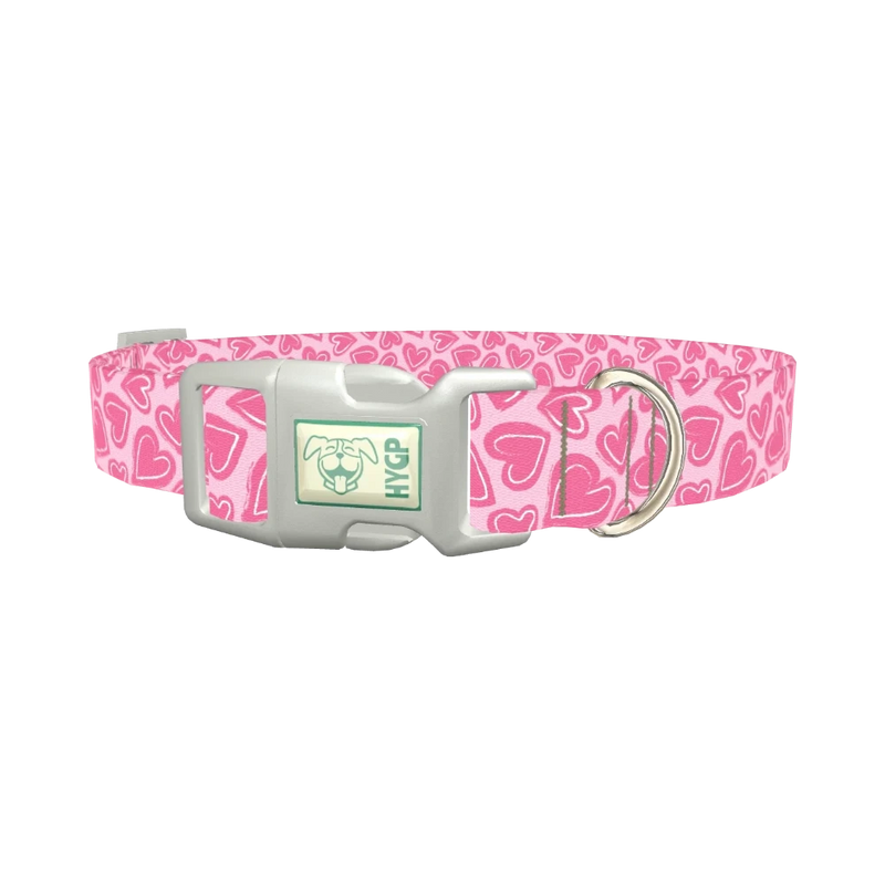 Pink Sketch Heart Dog Collar - plastic silver