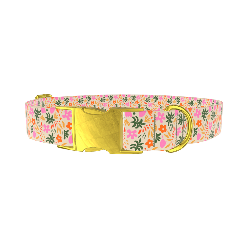 Tropical Floral Dog Collar - metal gold
