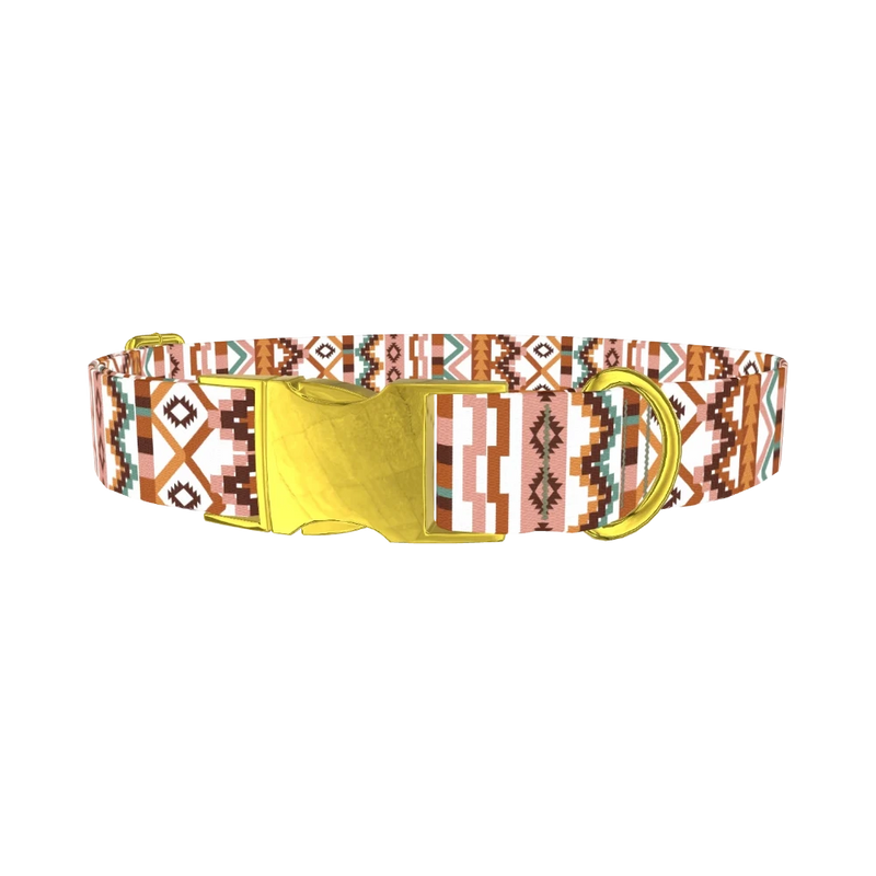 Aztec Stripe Dog Collar - metal gold