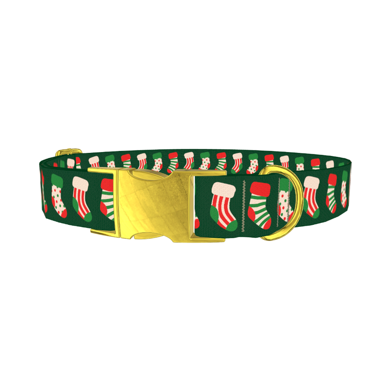 Festive Stocking Dog Collar - metal gold