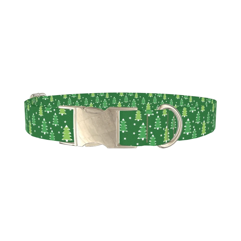 Christmas Evergreen Dog Collar - metal silver