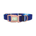 Blue Geometric Stripe Dog Collar - plastic rose gold