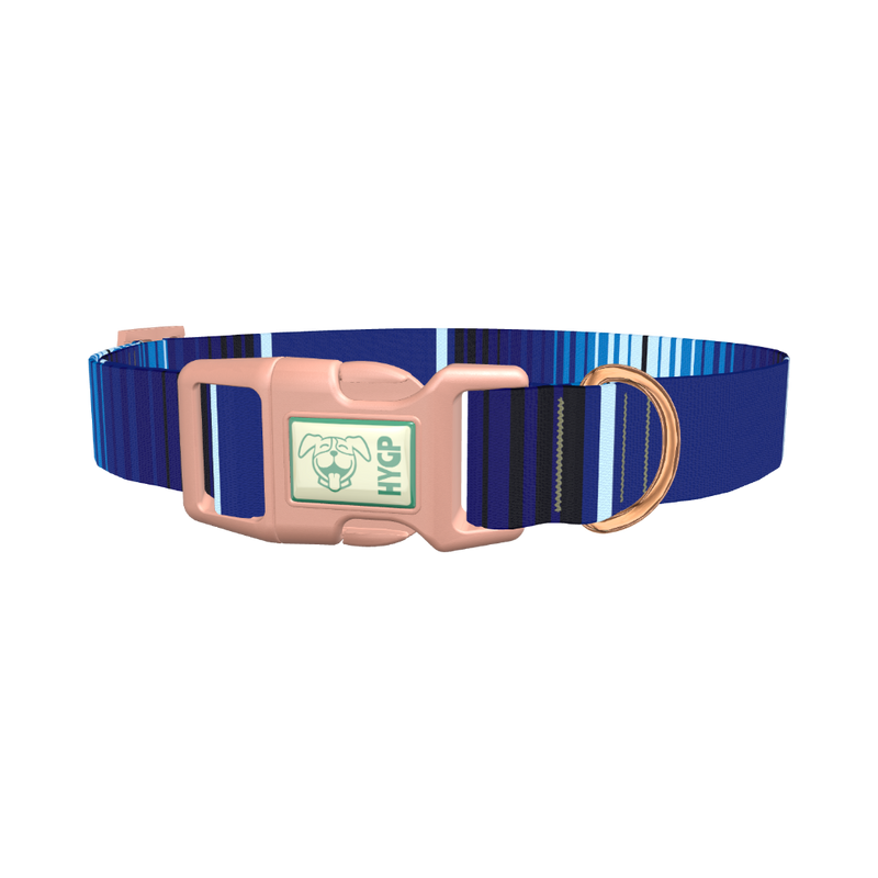 Blue Geometric Stripe Dog Collar - plastic rose gold