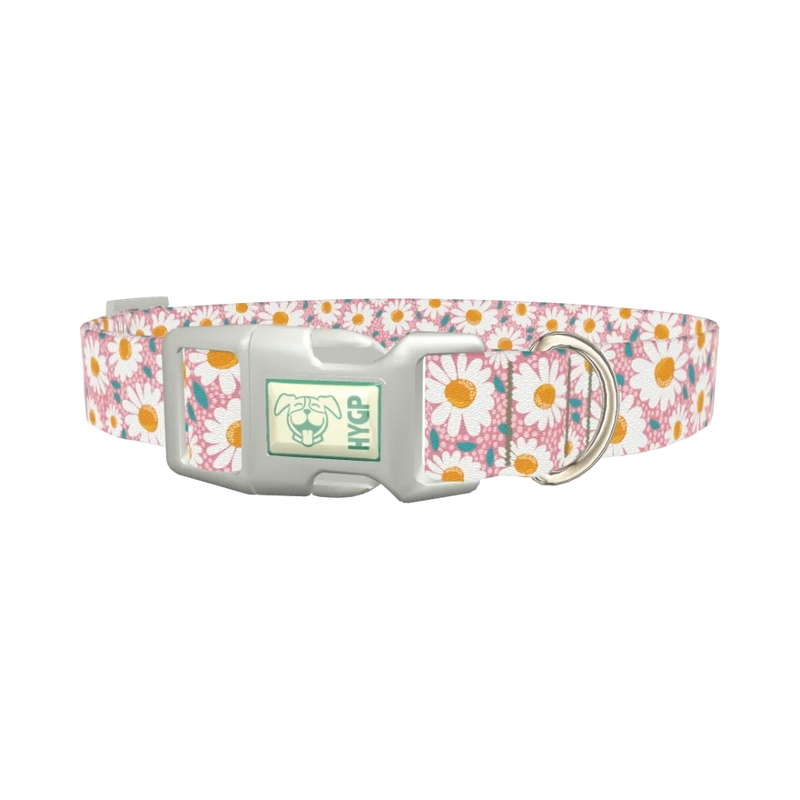 Pink Chamomile Dog Collar - plastic silver