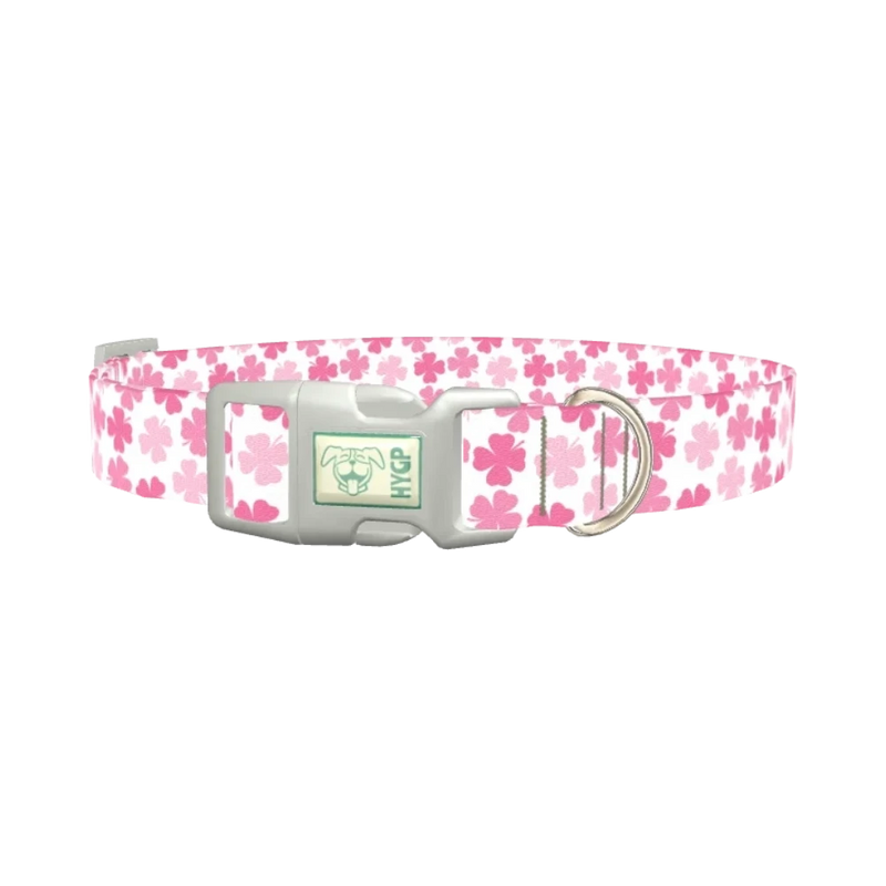 Pink Clover Dog Collar - plastic silver