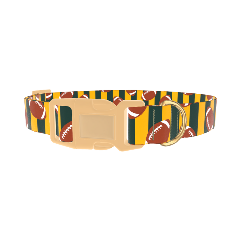 Green Stripe Football Dog Collar - plastic gold