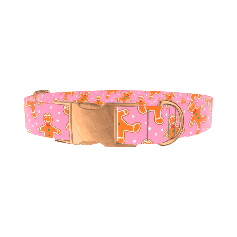 Gingerbread Christmas Dog Collar - metal rose gold
