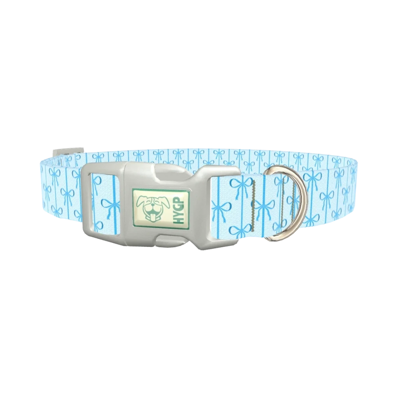 Blue Ribbon Bow Dog Collar - plastic silver