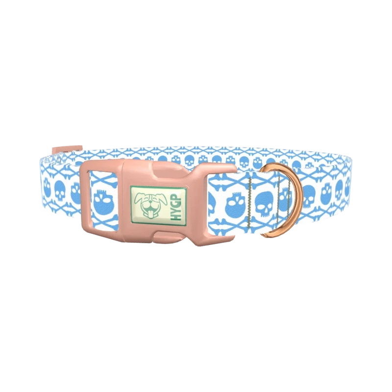 Cyan Skull Pattern Dog Collar - plastic rose gold