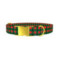 Plaid Green Dog Collar - metal gold