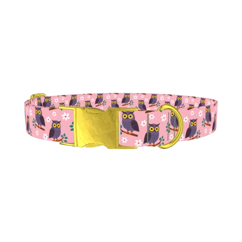 Floral Owl Dog Collar - metal gold