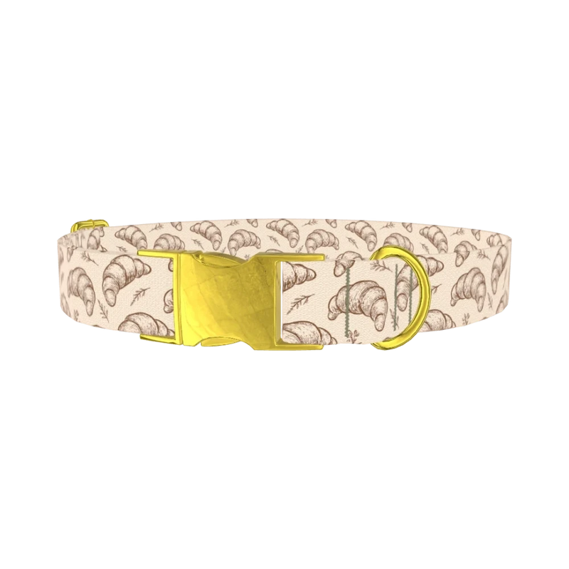 Beige Croissant Leaf Dog Collar - metal gold