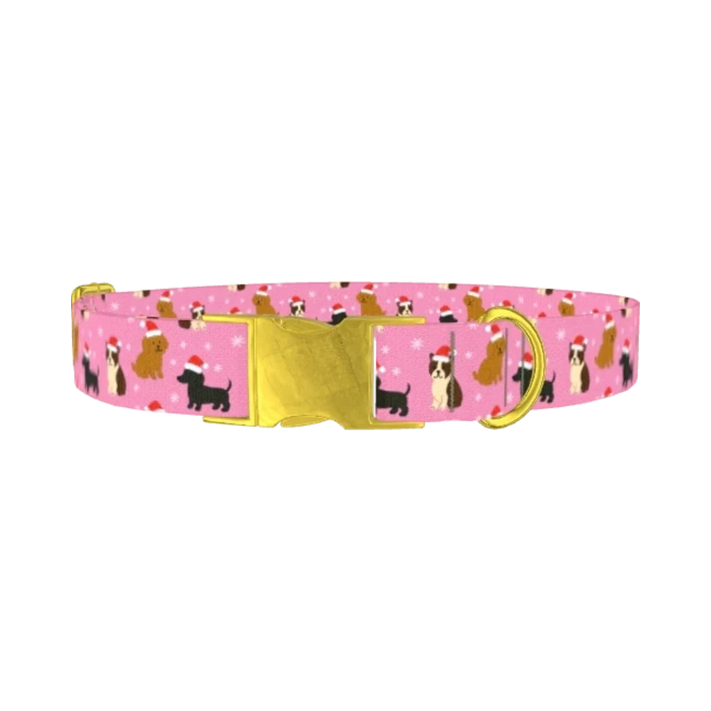 Christmas Dogs Dog Collar - metal gold