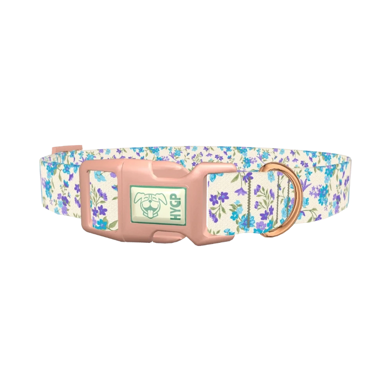 Blue Purple Floral Dog Collar - plastic rose gold