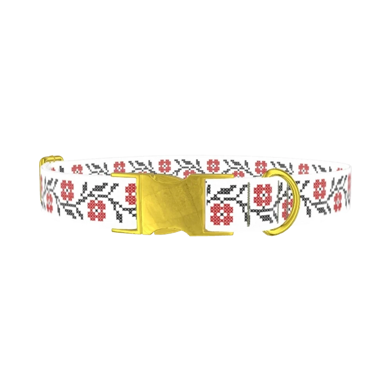 Cross Stitch Floral Dog Collar - metal gold