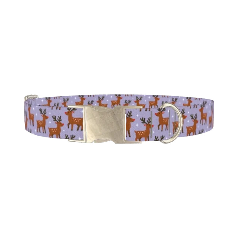 Purple Reindeer Dog Collar - metal silver