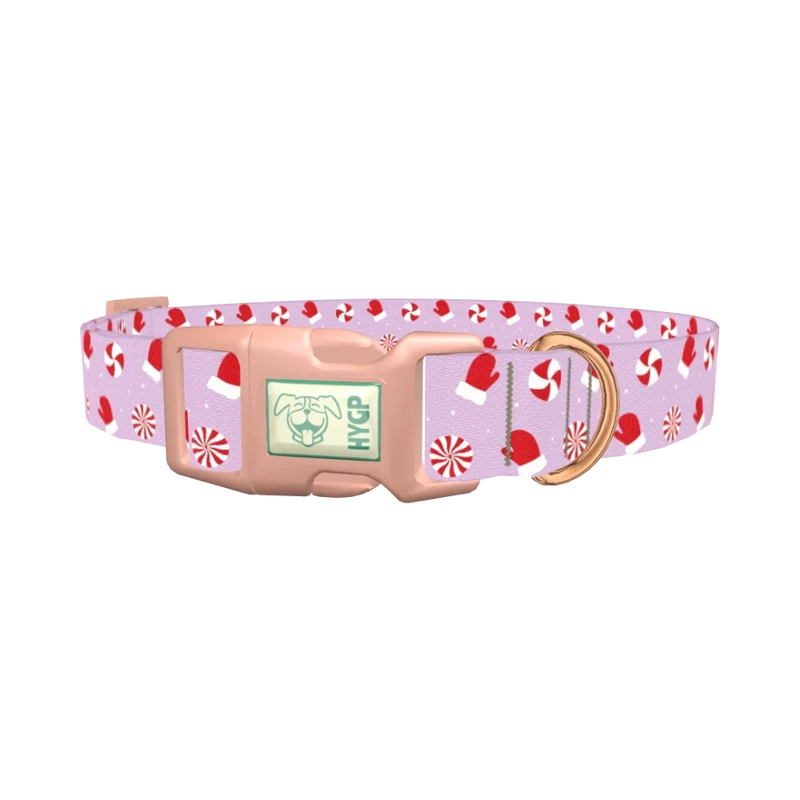 Christmas Mittens Dog Collar - plastic rose gold