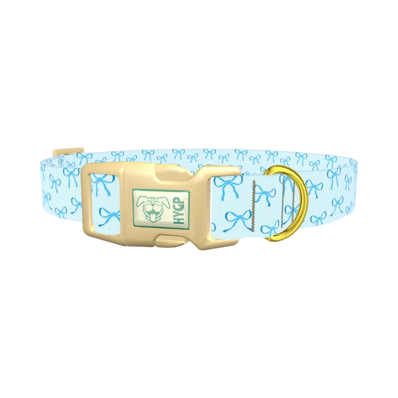 Blue Bow Pattern Dog Collar - plastic gold