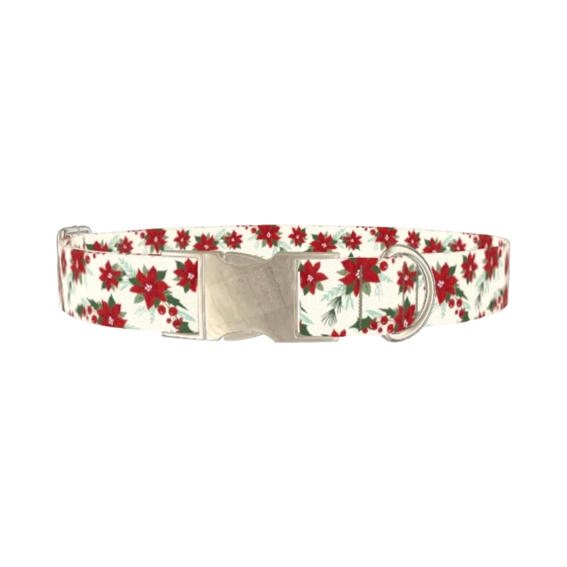 Festive Poinsettia Dog Collar - metal silver