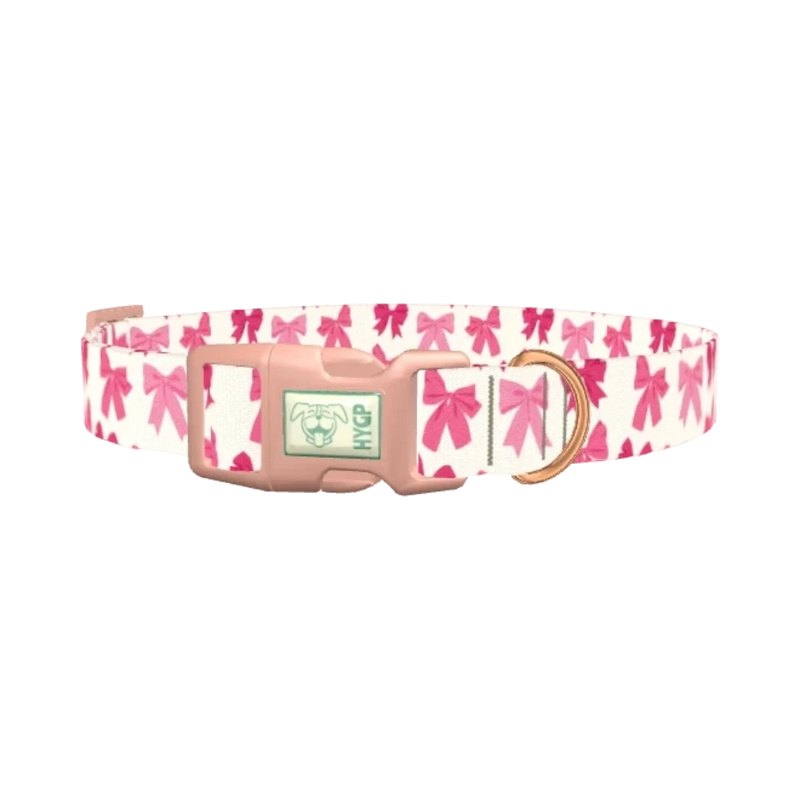Pink Bow Dog Collar - plastic rose gold