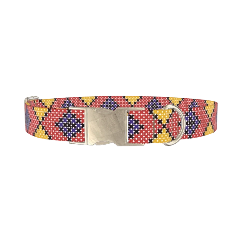 Colorful Geometric Dog Collar - metal silver