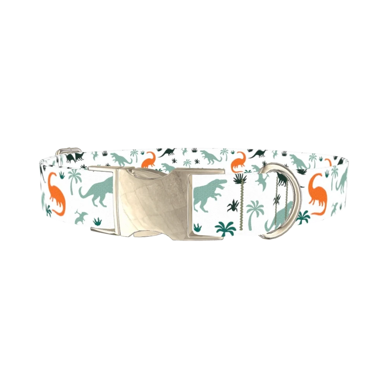Dinosaur Jungle Dog Collar - metal silver