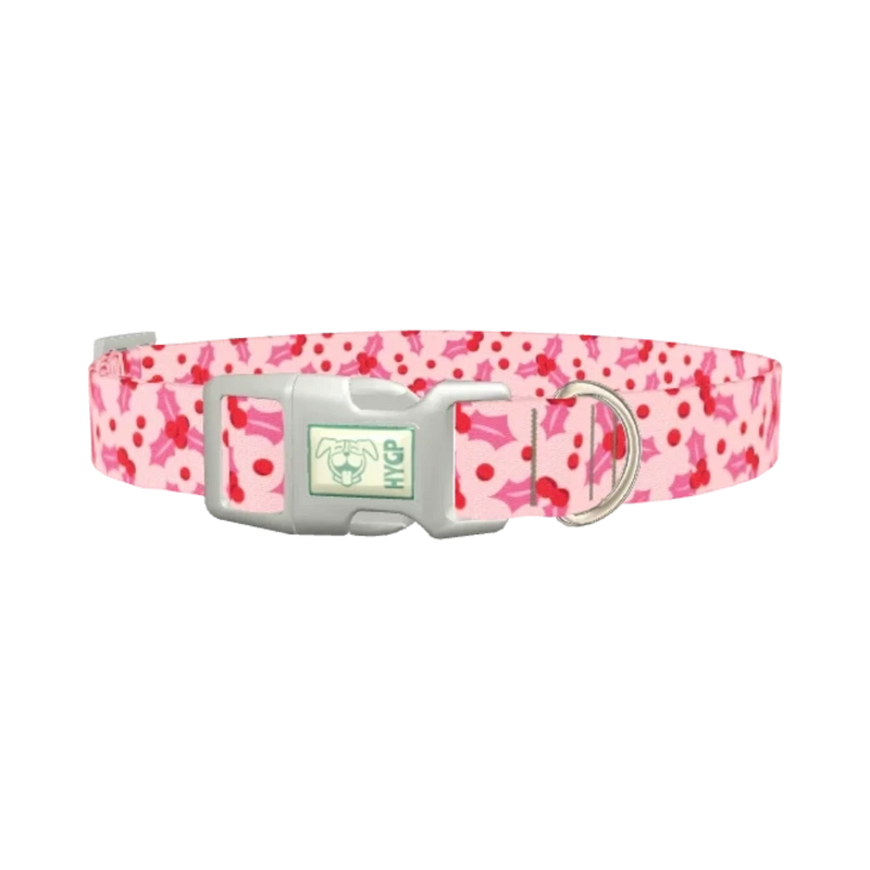 Pink Holly Berry Dog Collar - plastic silver