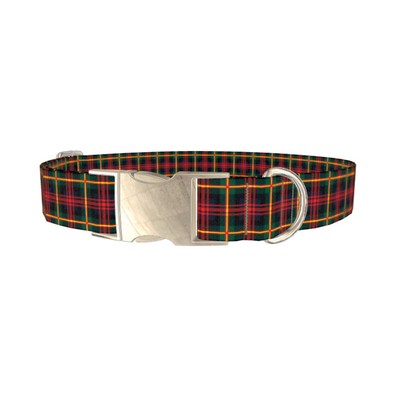 Plaid Christmas Dog Collar - metal silver